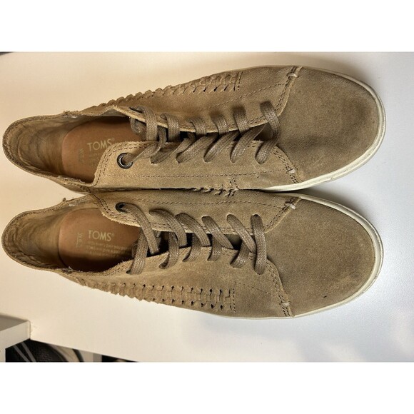 TOMS Women’s 8.5 Tan Suede Braided Lace Up Flats Sneakers Shoes - Picture 6 of 9